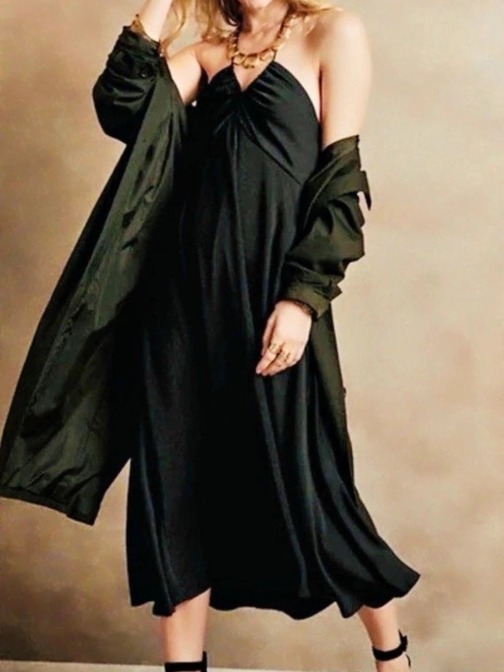 Banana Republic Black Gathered Slip style Midi Dress Size Medium NWT
